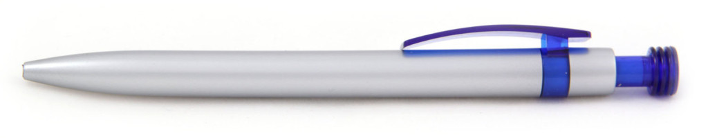 В 1630В Ручка пластиковая шариковая автоматическая с кнопкой, цвет серебристо-синяя, купить пластиковые ручки для брендирования, ручки с печатью цена грн, печать на ручках , ручки с логотипом стоимость грн
